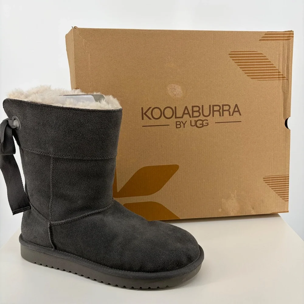 Koolaburra by UGG Victoria Boot Suede Bow Back Grey Winter Cozy Women 9